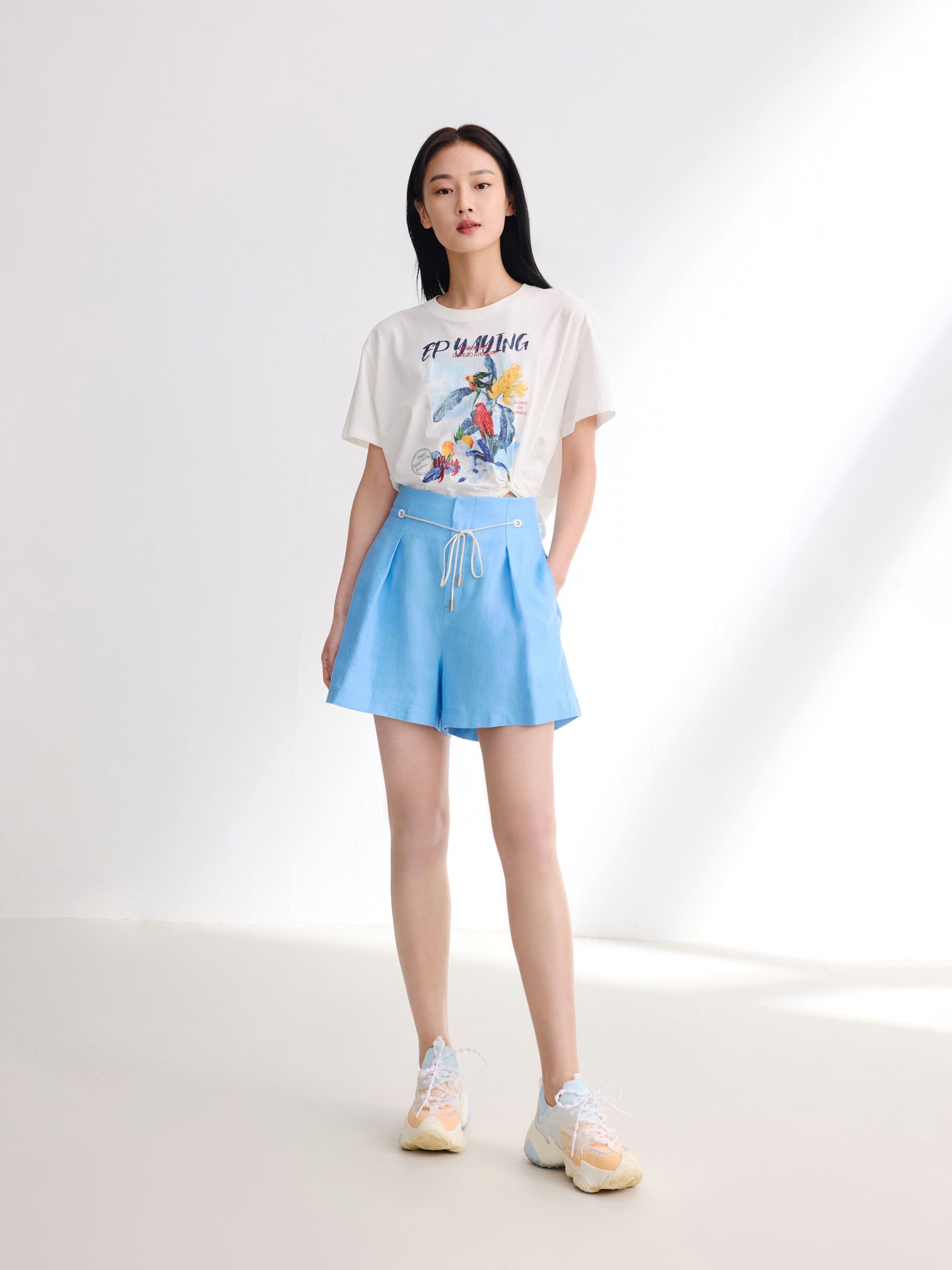 EP YAYING Pure Linen High-Waisted Shorts