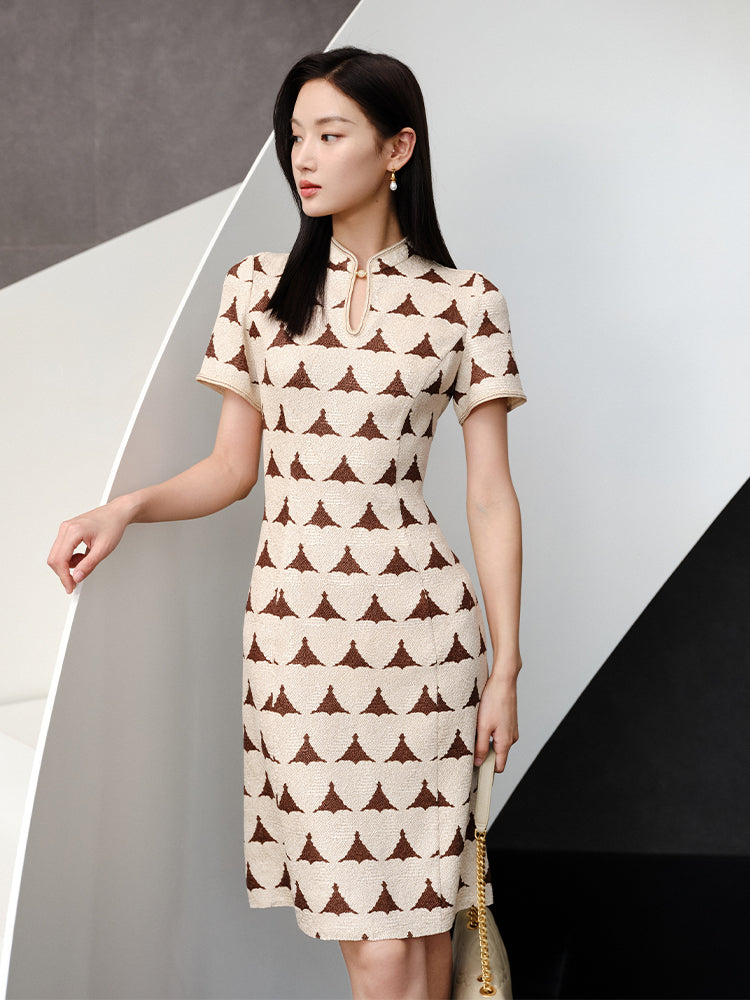 YAYING New Chinese-Style Mandarin Collar Dress / Size 4 / Beige