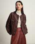 EP YAYING Leather Round Neck Leather Jacket