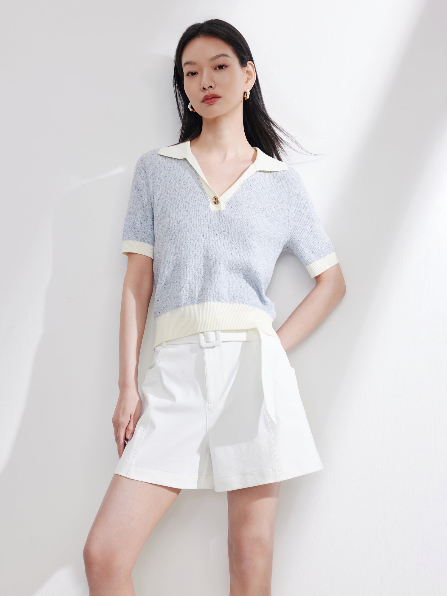 EP YAYING Color Block Polo Collar Knitwear