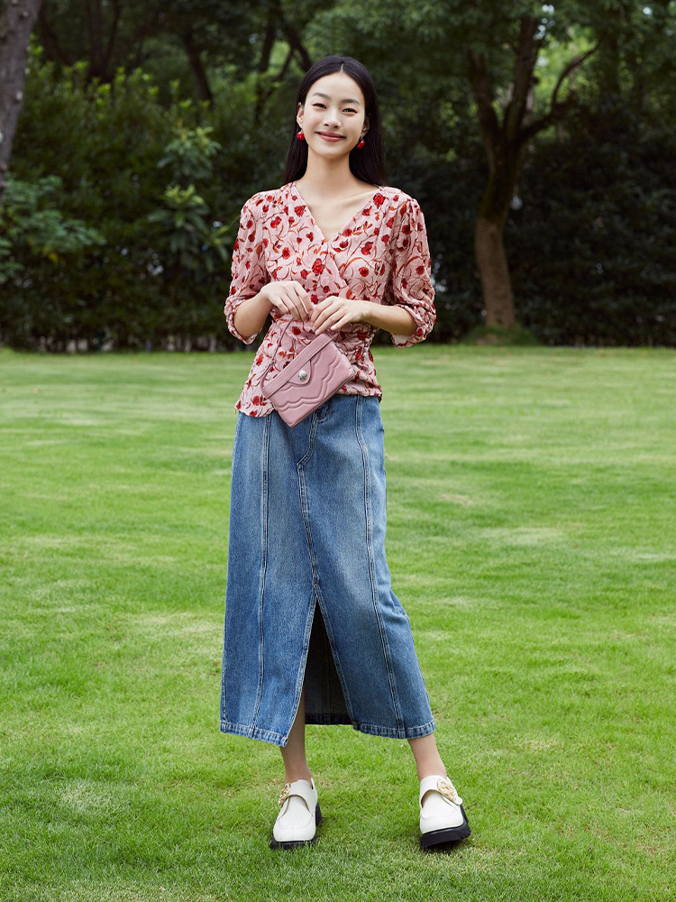 EP YAYING Split Cotton Midi Skirt EGIADJ301A