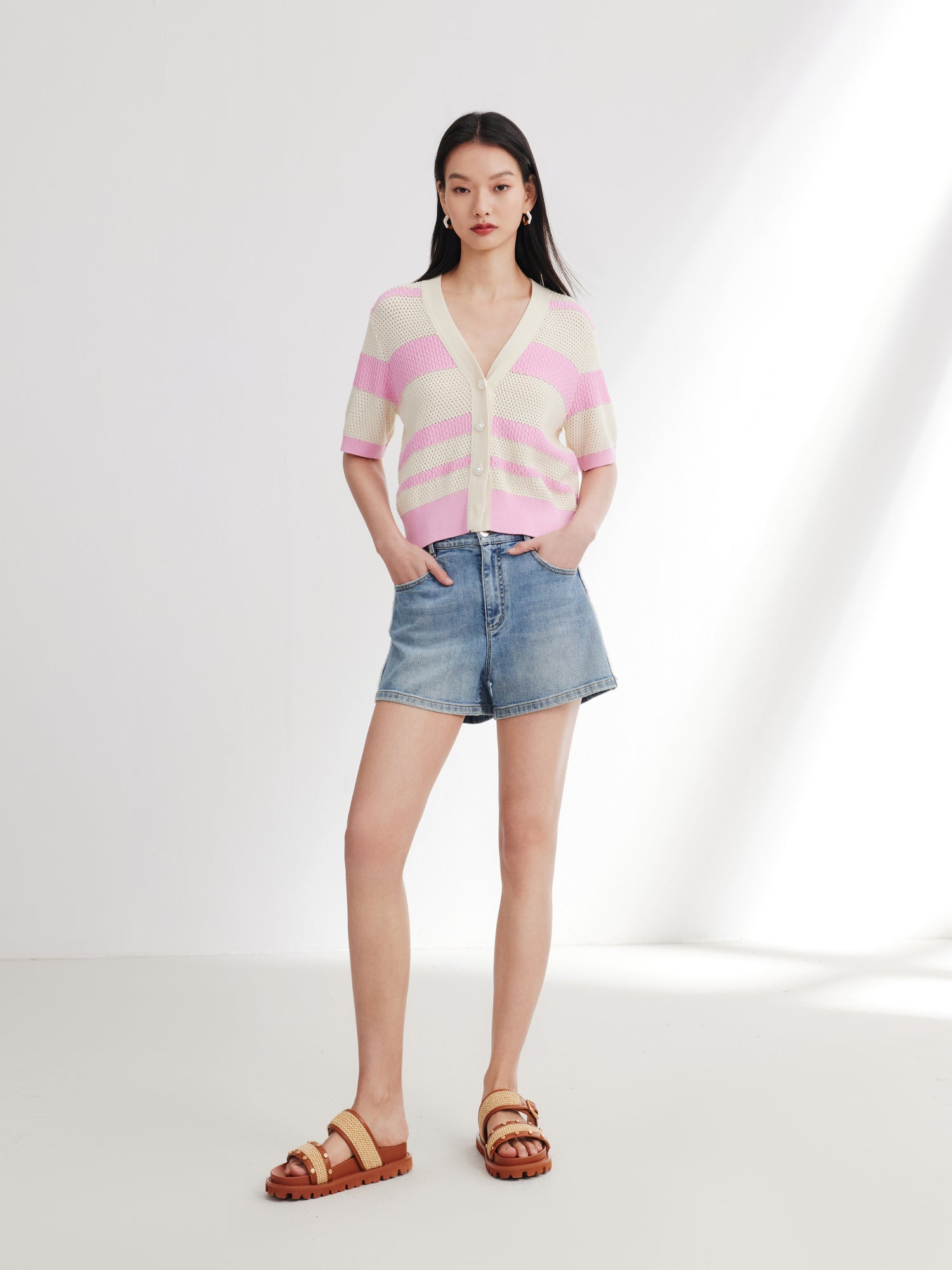 EP YAYING A-line Cotton Linen Denim Shorts