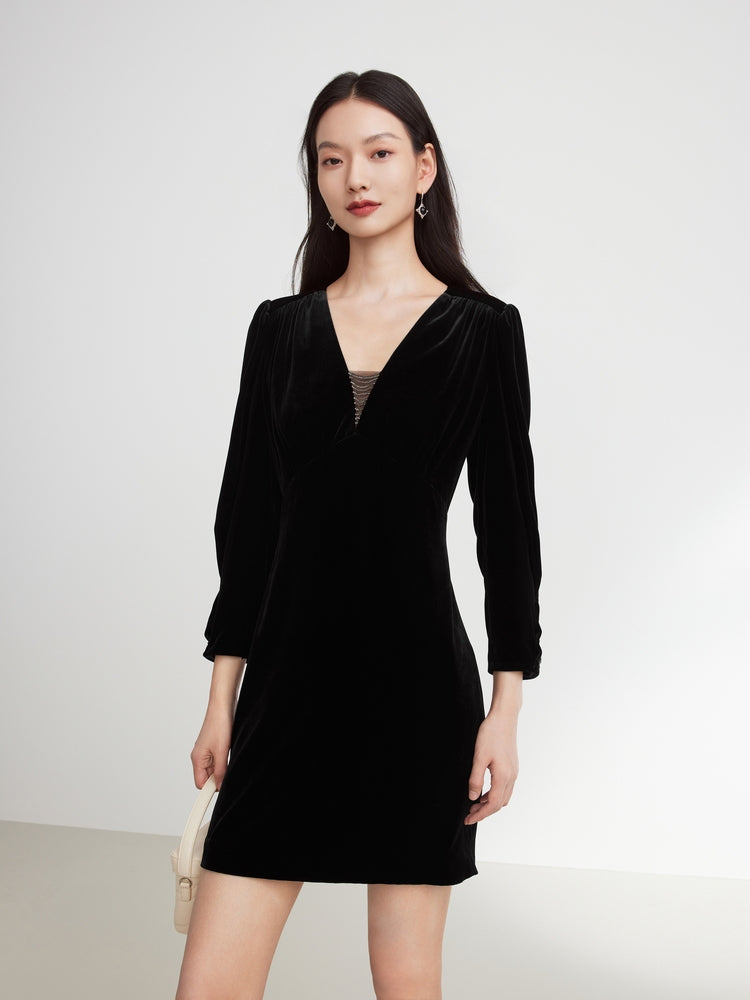 EP YAYING Velvet V-neck dress EGIAS4627AH