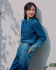 EP YAYING Rhinestone Embellished Denim Shirt
