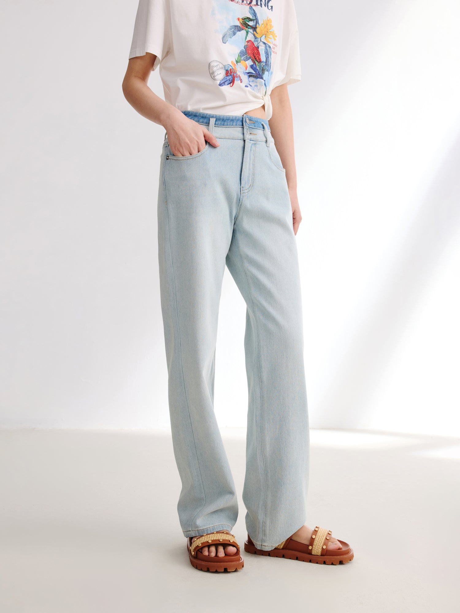 EP YAYING High-Waisted Straight-Leg Jeans