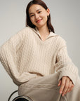 EP YAYING V-Neck Cable Knit Cashmere Sweater