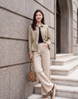 EP YAYING 100% Linen Notched-Lapel Waist-Defined Jacket