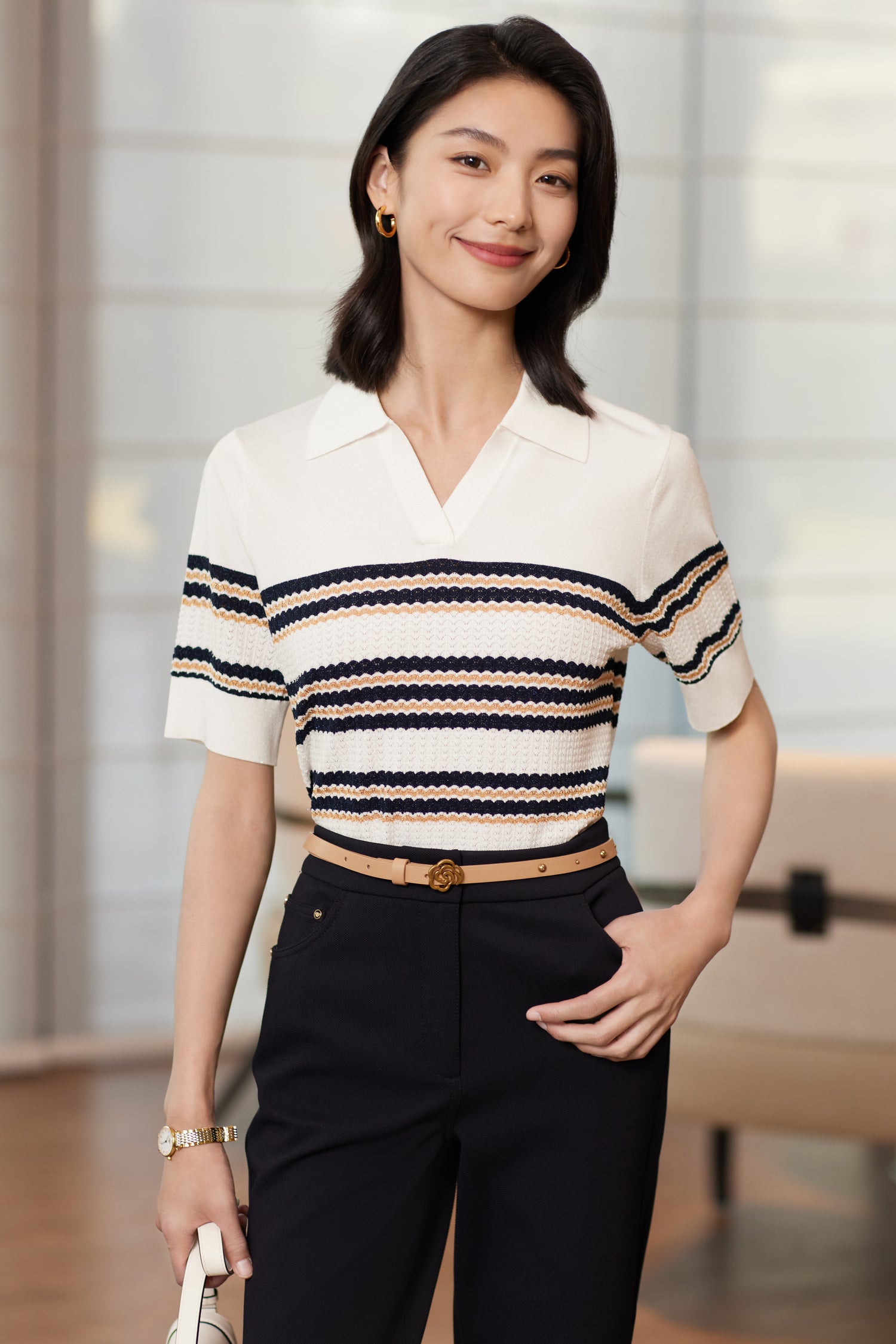 YAYING Striped Short Sleeve Knitwear