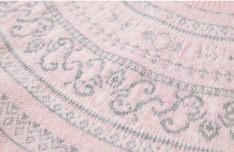 EP YAYING Folk Jacquard Pink Wool Sweater EGLAW9552A