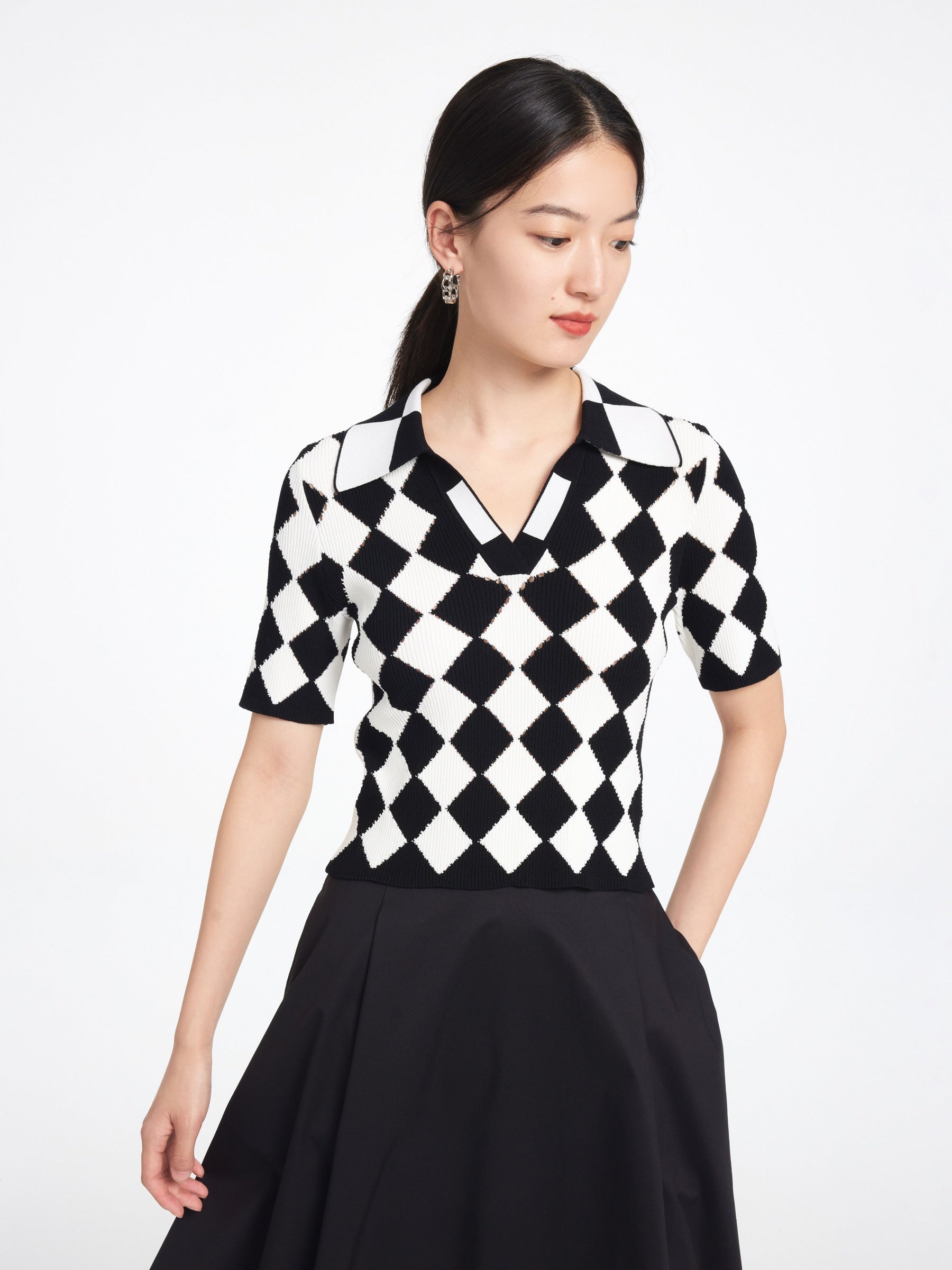 EP YAYING Rhombic Pattern Knit Sweater