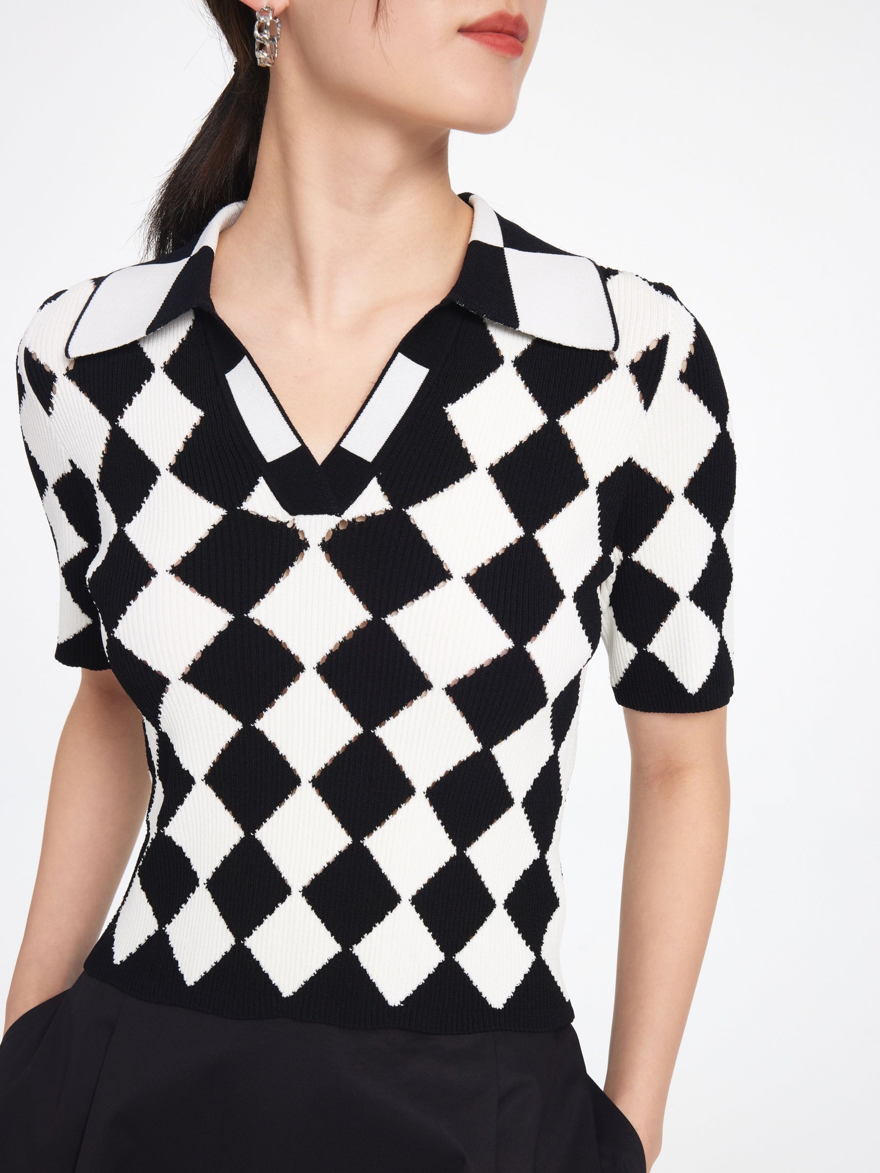 EP YAYING Rhombic Pattern Knit Sweater