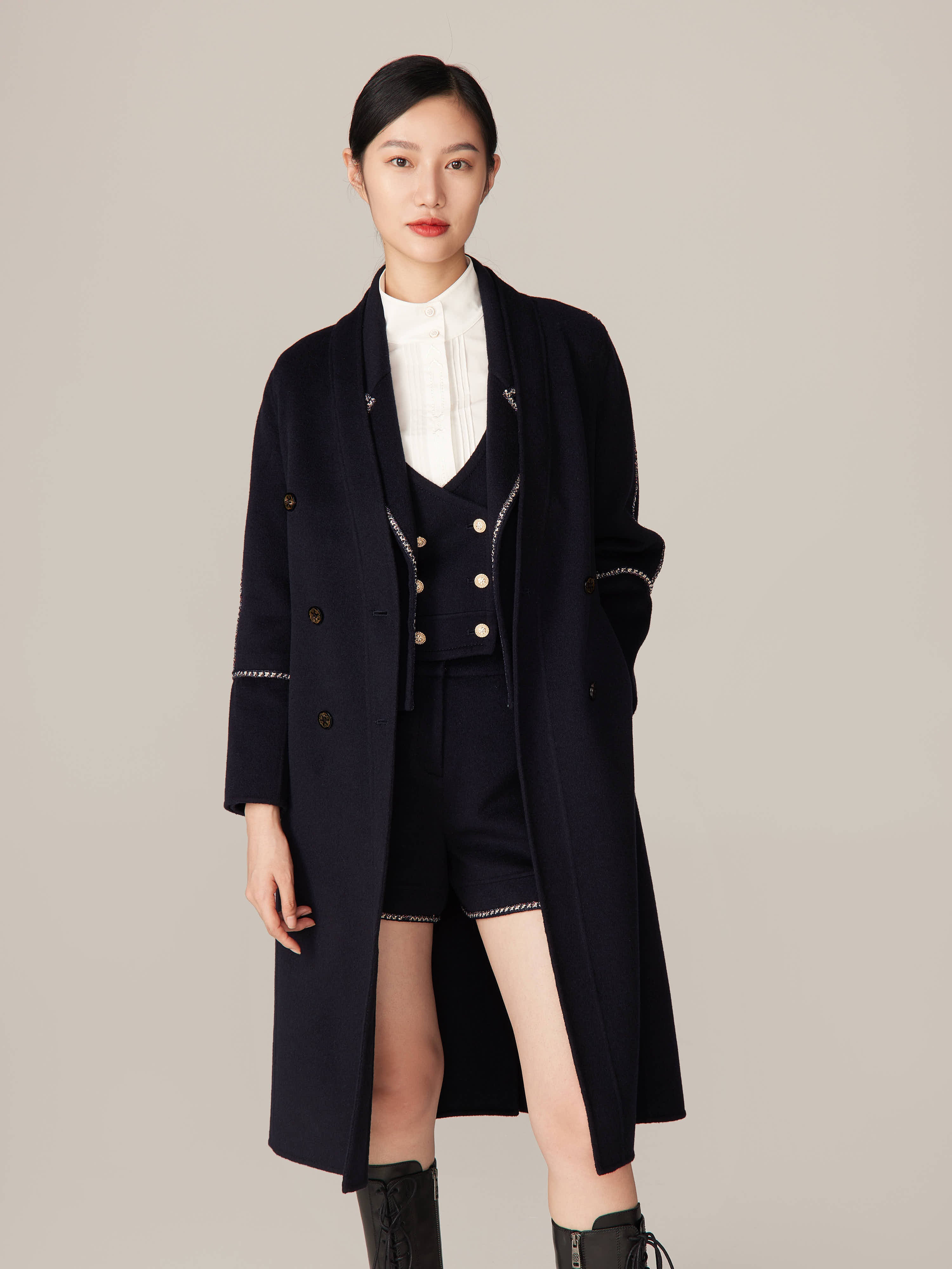 YAYING Navy Ngari Cashmere Coat