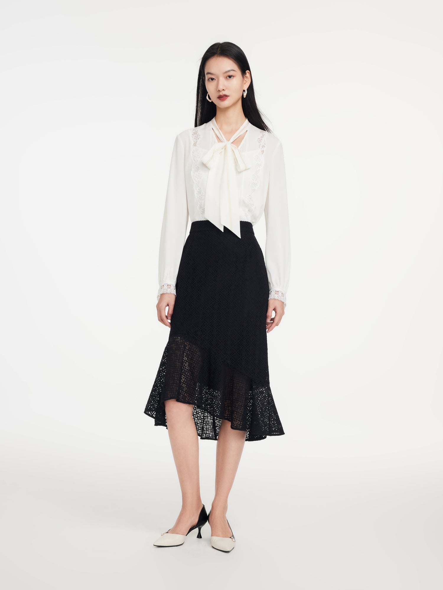 EP YAYING Elegant Fishtail Hem Midi Skirt