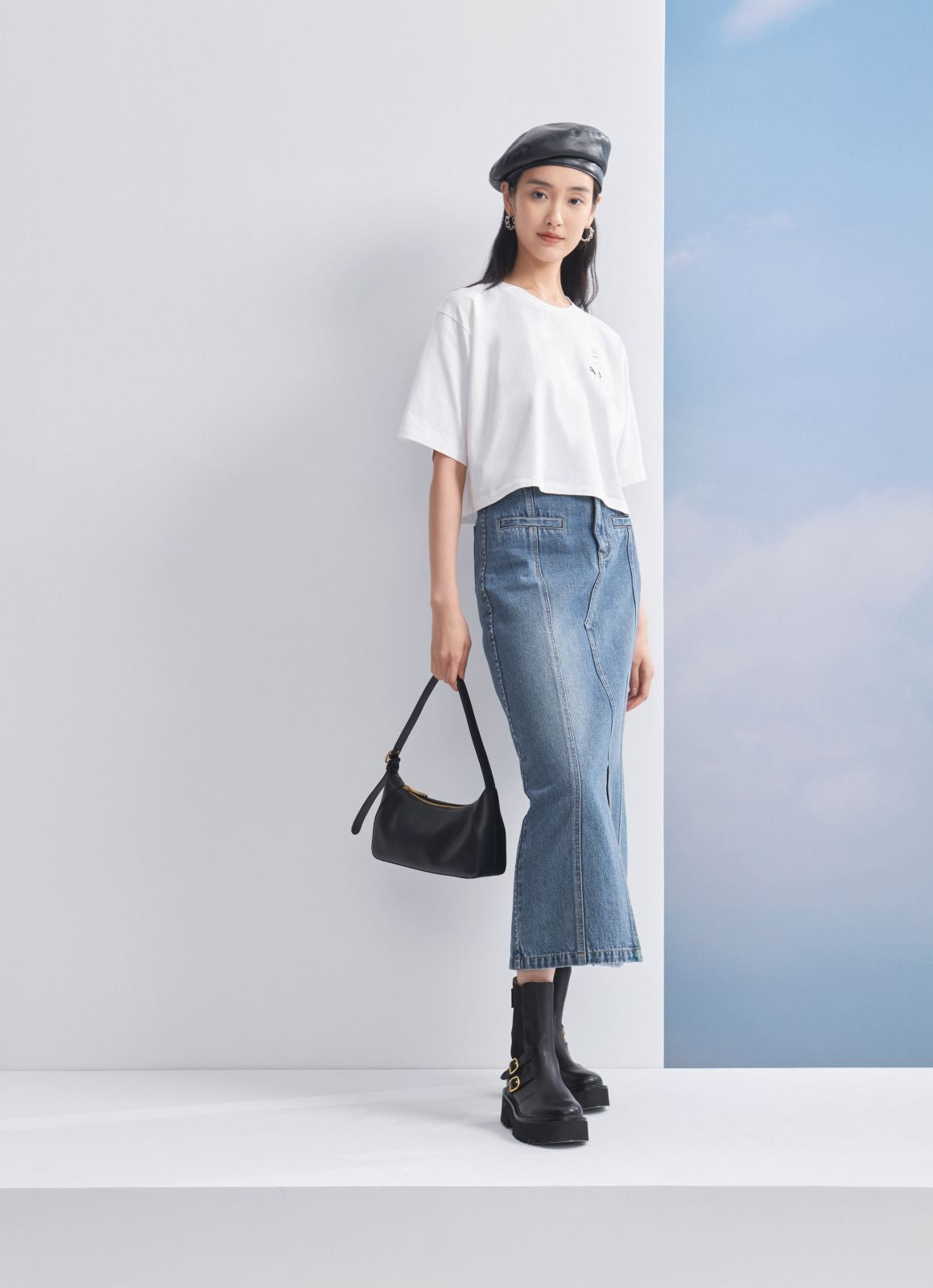 EP YAYING Split Cotton Midi Skirt EGIADJ301A
