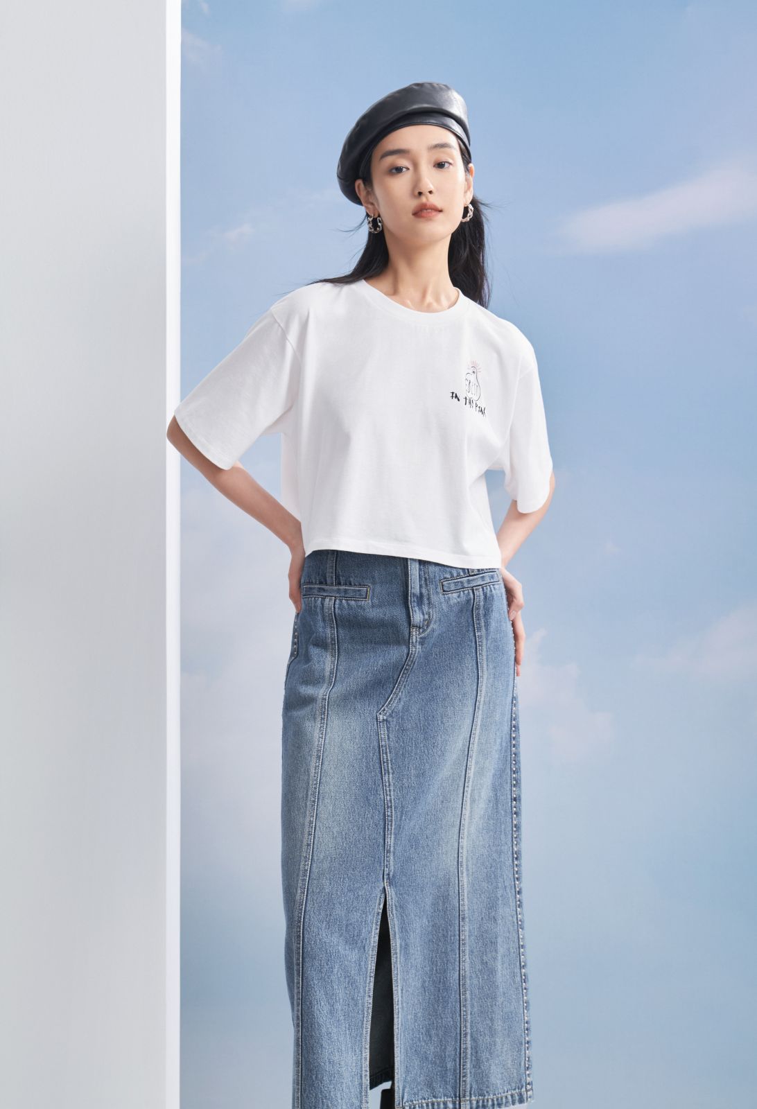 EP YAYING Split Cotton Midi Skirt EGIADJ301A