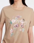 EP YAYING BEIGE T-SHIRT WITH A FLORAL DESIGN