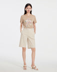 EP YAYING BEIGE T-SHIRT WITH A FLORAL DESIGN