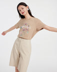 EP YAYING BEIGE T-SHIRT WITH A FLORAL DESIGN