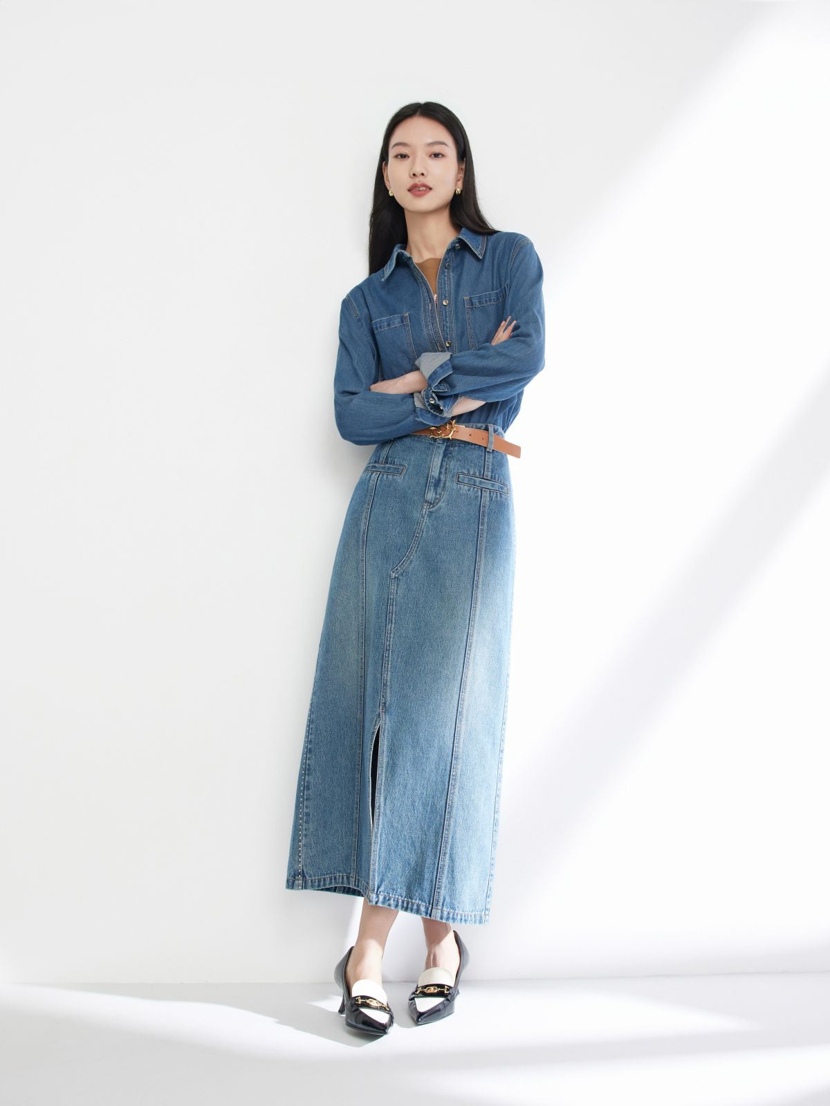 EP YAYING Split Cotton Midi Skirt EGIADJ301A