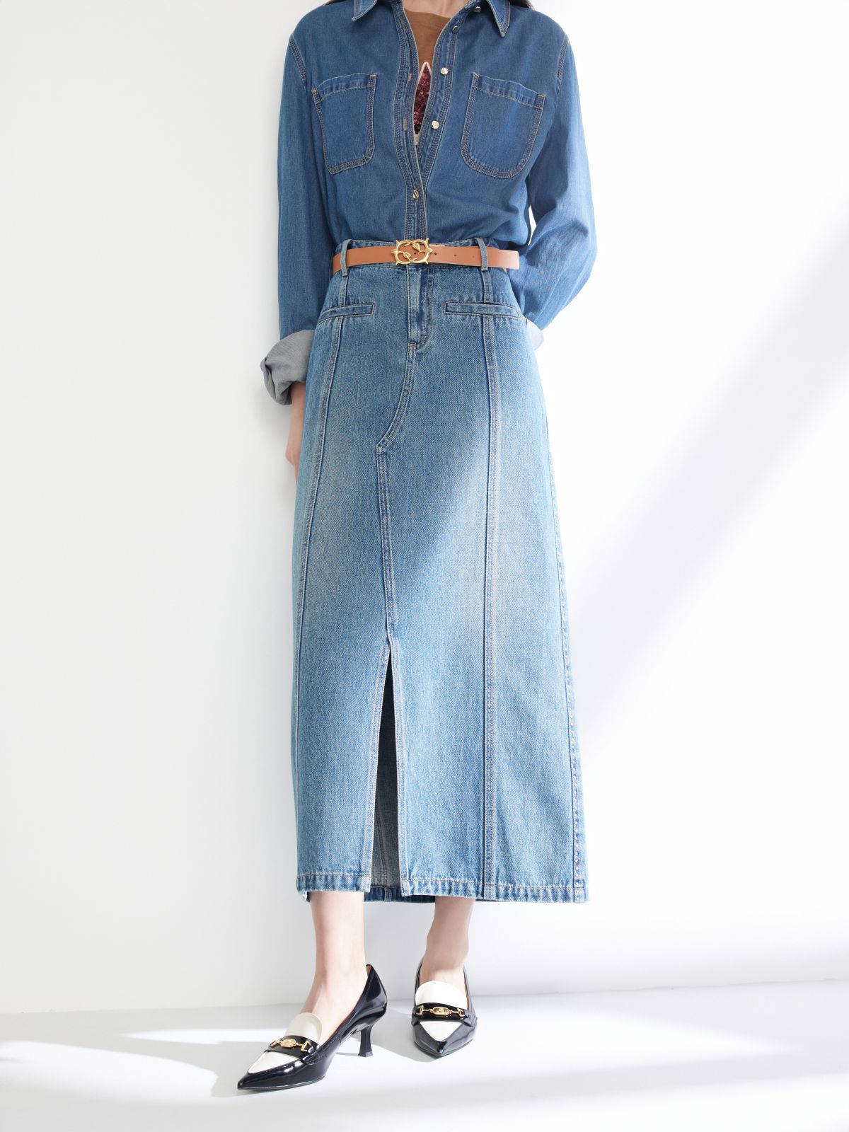 EP YAYING Split Cotton Midi Skirt EGIADJ301A