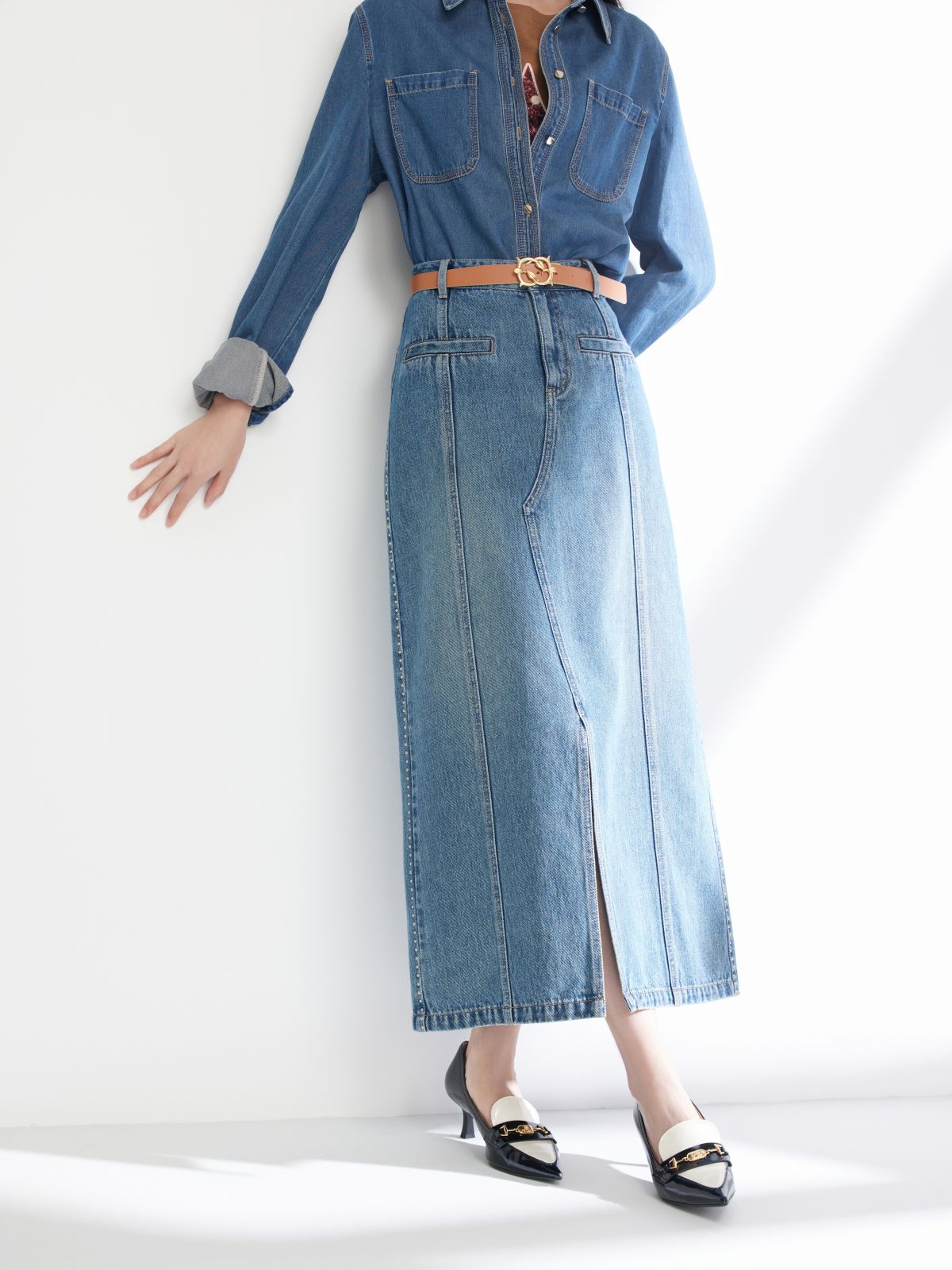 EP YAYING Split Cotton Midi Skirt EGIADJ301A