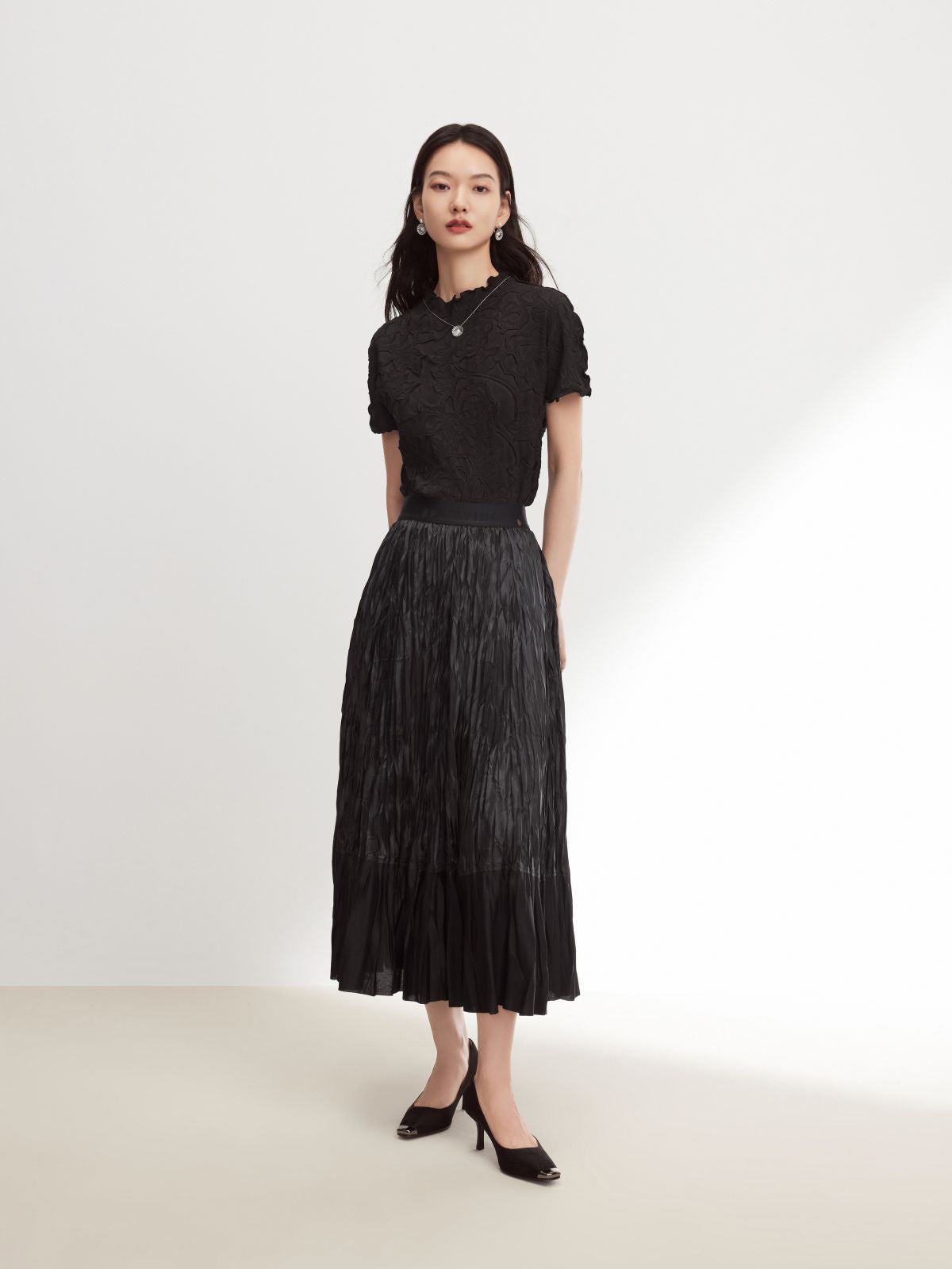 EP YAYING A-line Pleated Midi Skirt