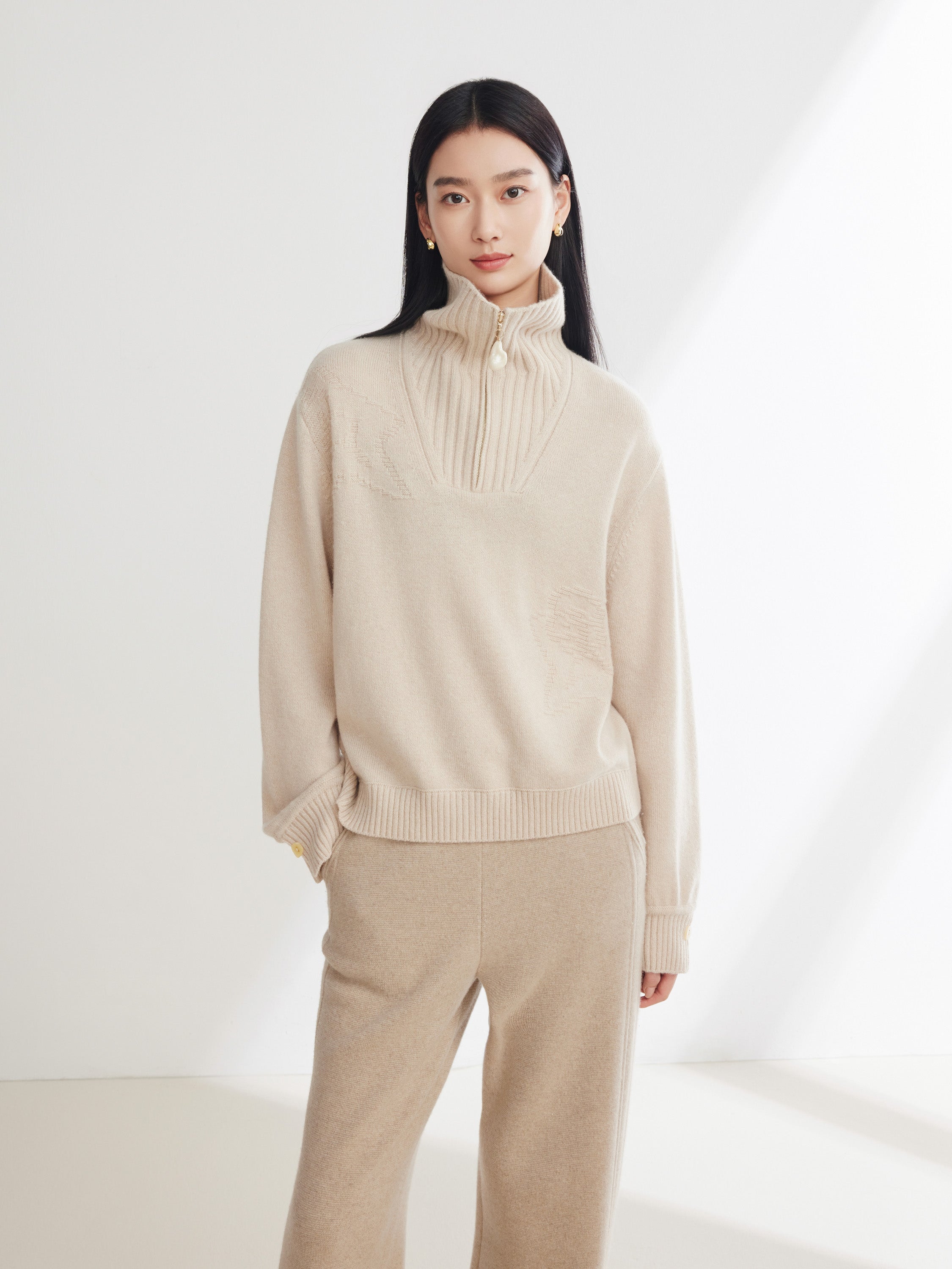 EP YAYING Cashmere Fit Polo Knit Sweater