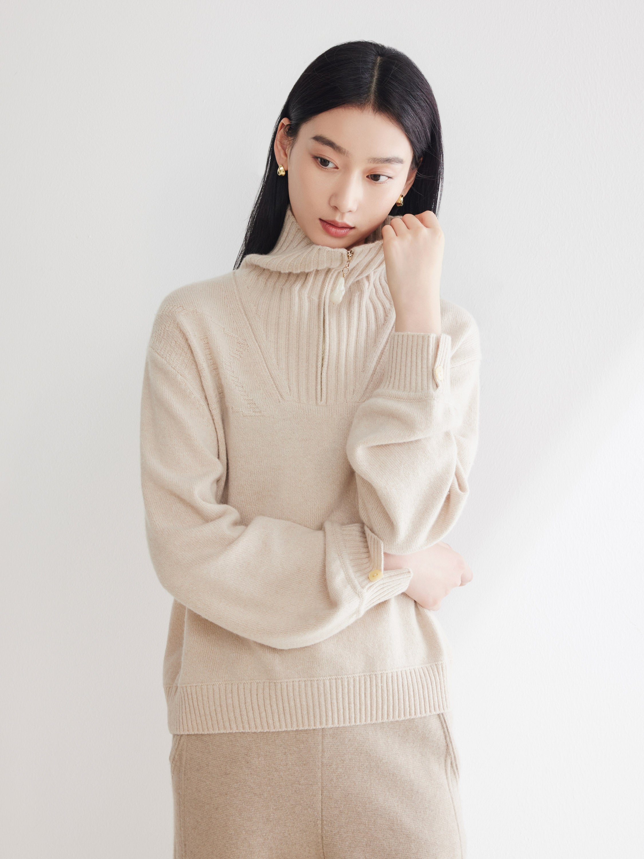 EP YAYING Cashmere Fit Polo Knit Sweater