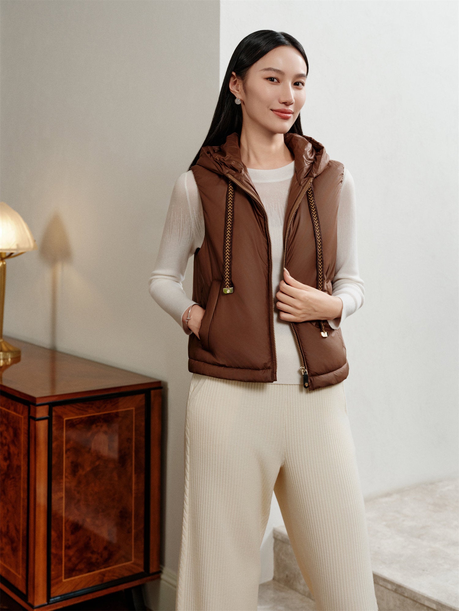 YAYING Hooded Drawstring Cotton Vest