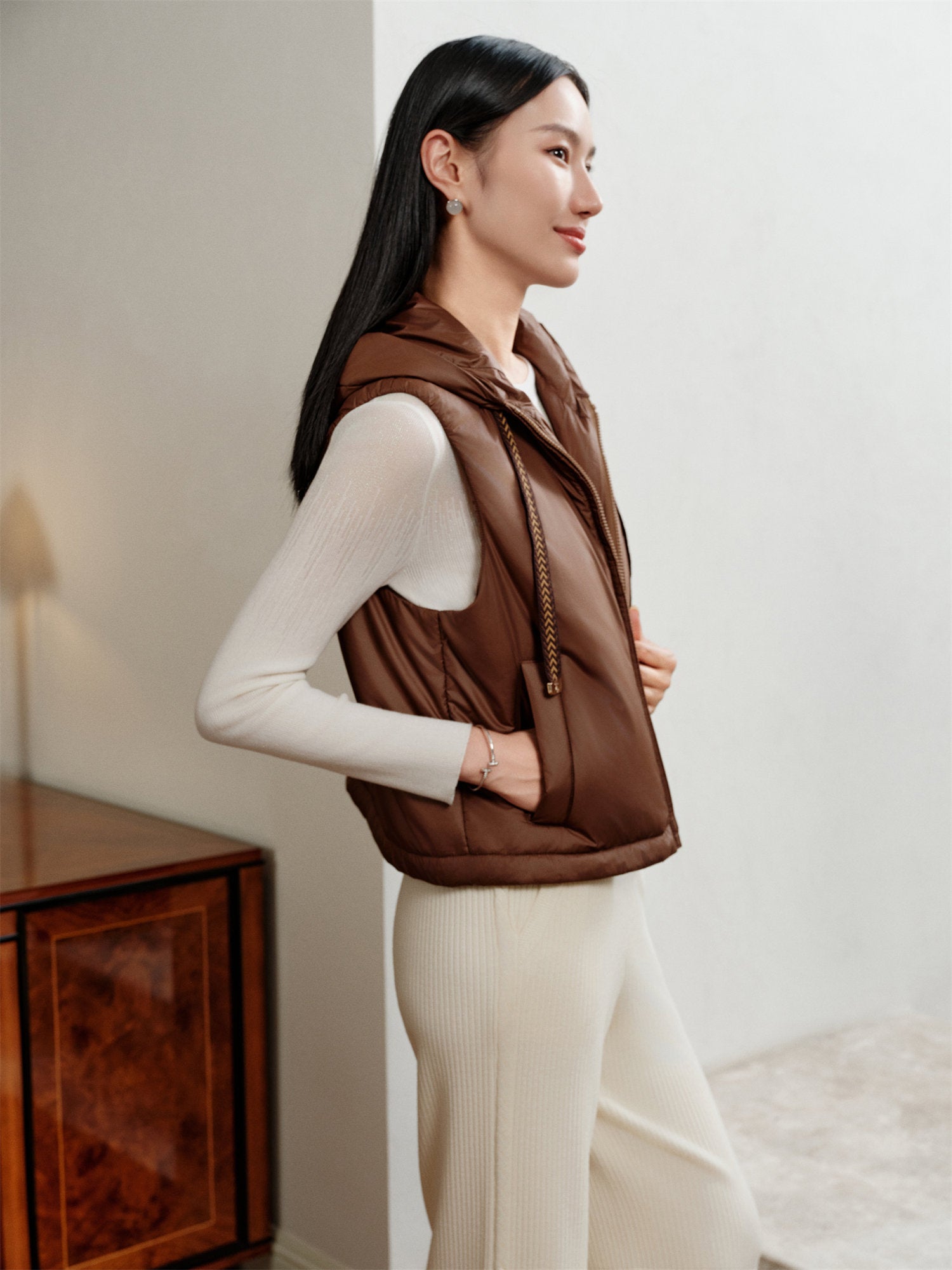 YAYING Hooded Drawstring Cotton Vest