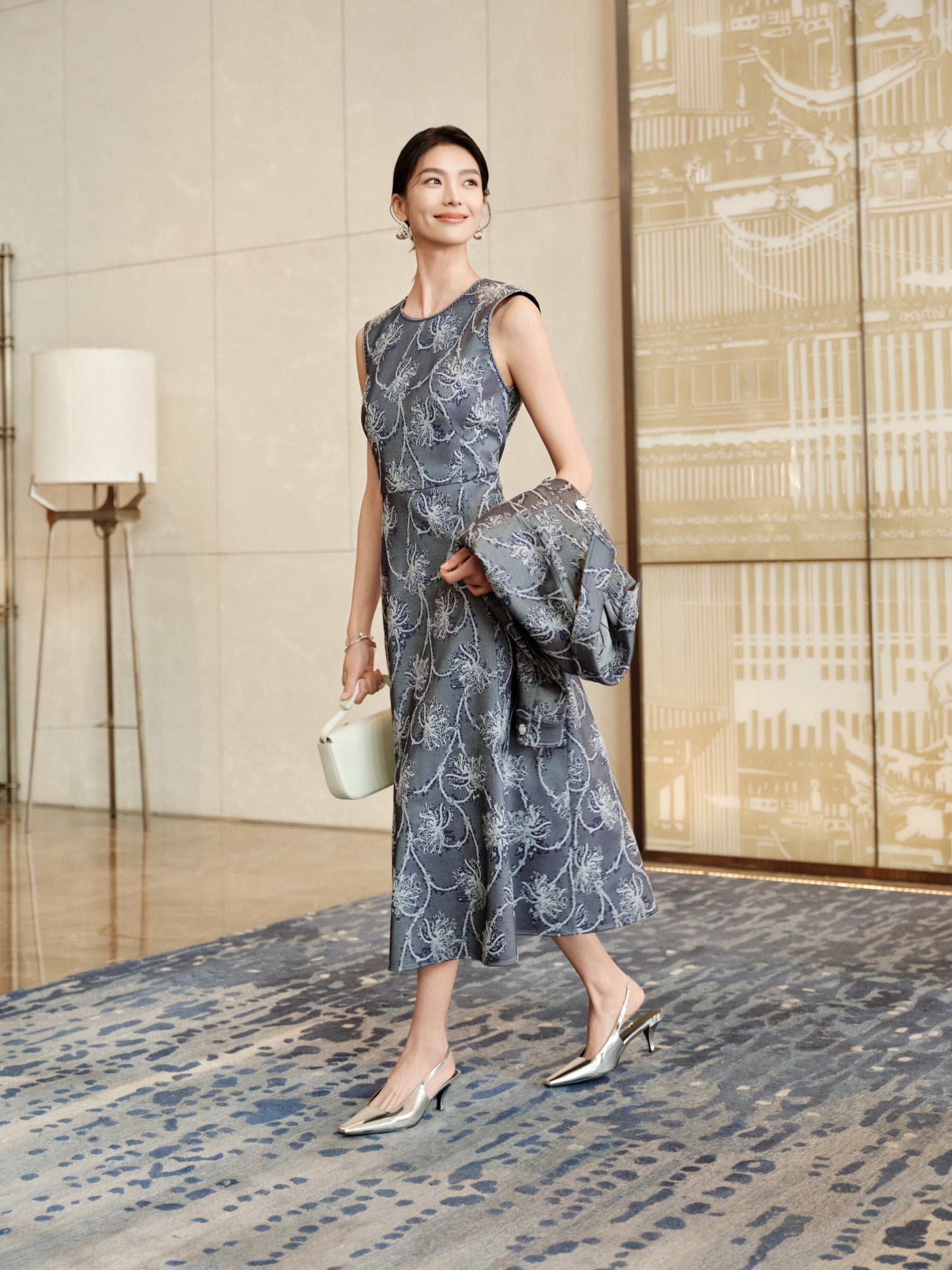 YAYING Elegant silk jacquard sleeveless A-line dress