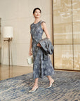 YAYING Elegant silk jacquard sleeveless A-line dress