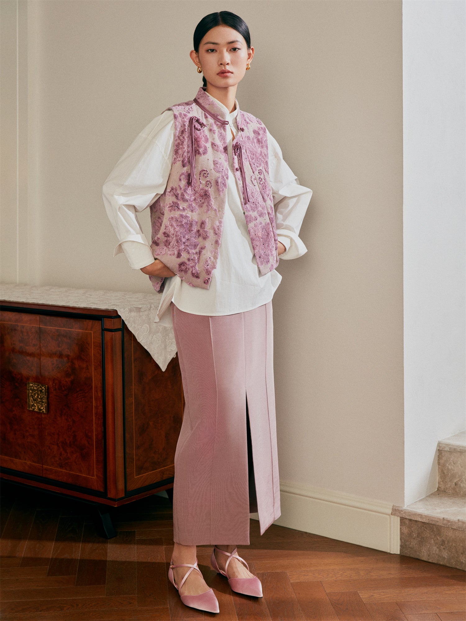 EP YAYING Velvet Peony Front-Closure Vest