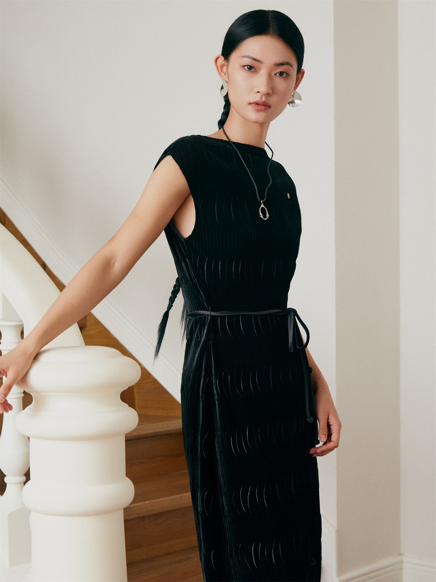 EP YAYING Velvet Pleated Dress