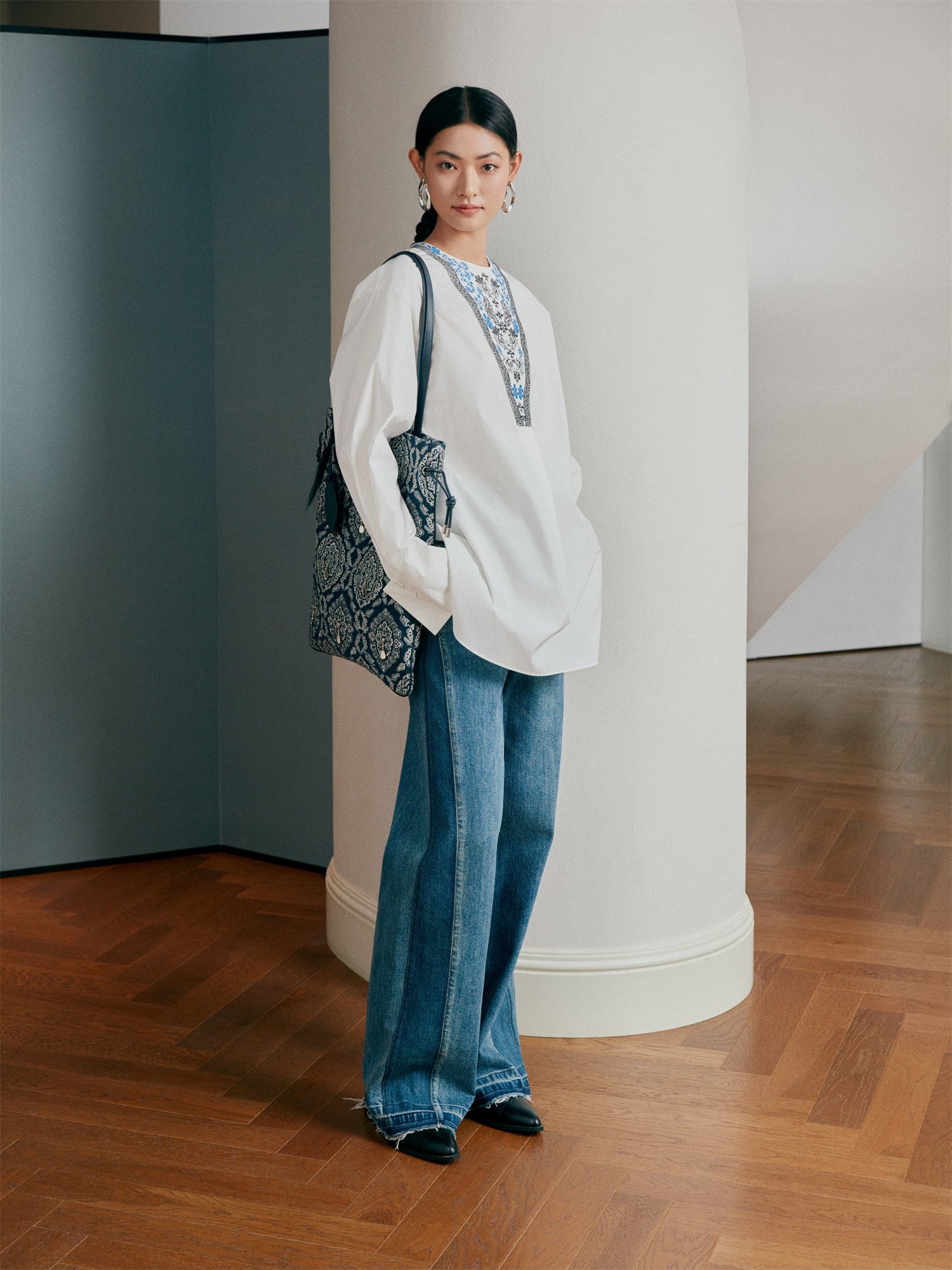 EP YAYING Loose Embroidered Shirt