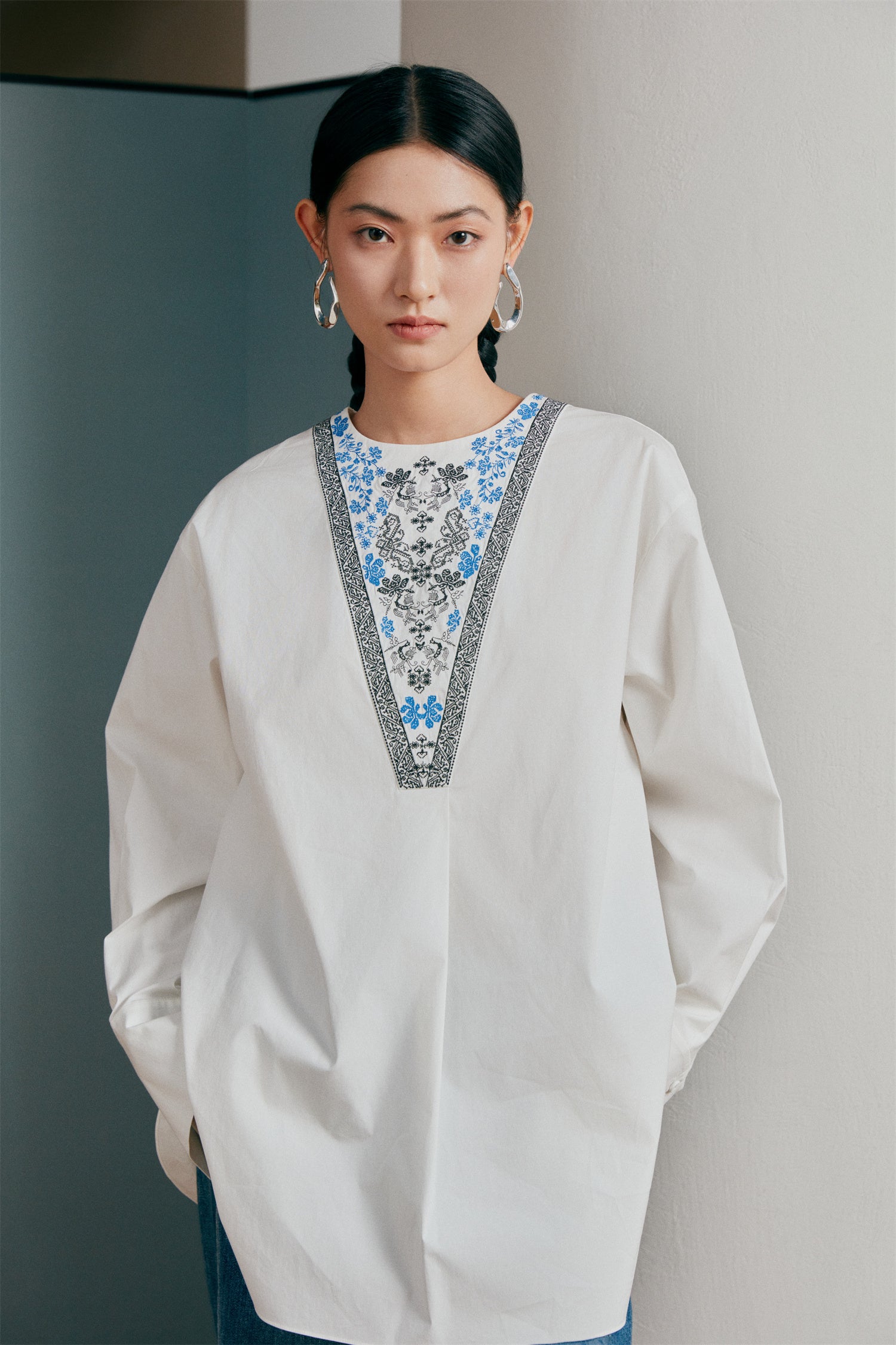 EP YAYING Loose Embroidered Shirt