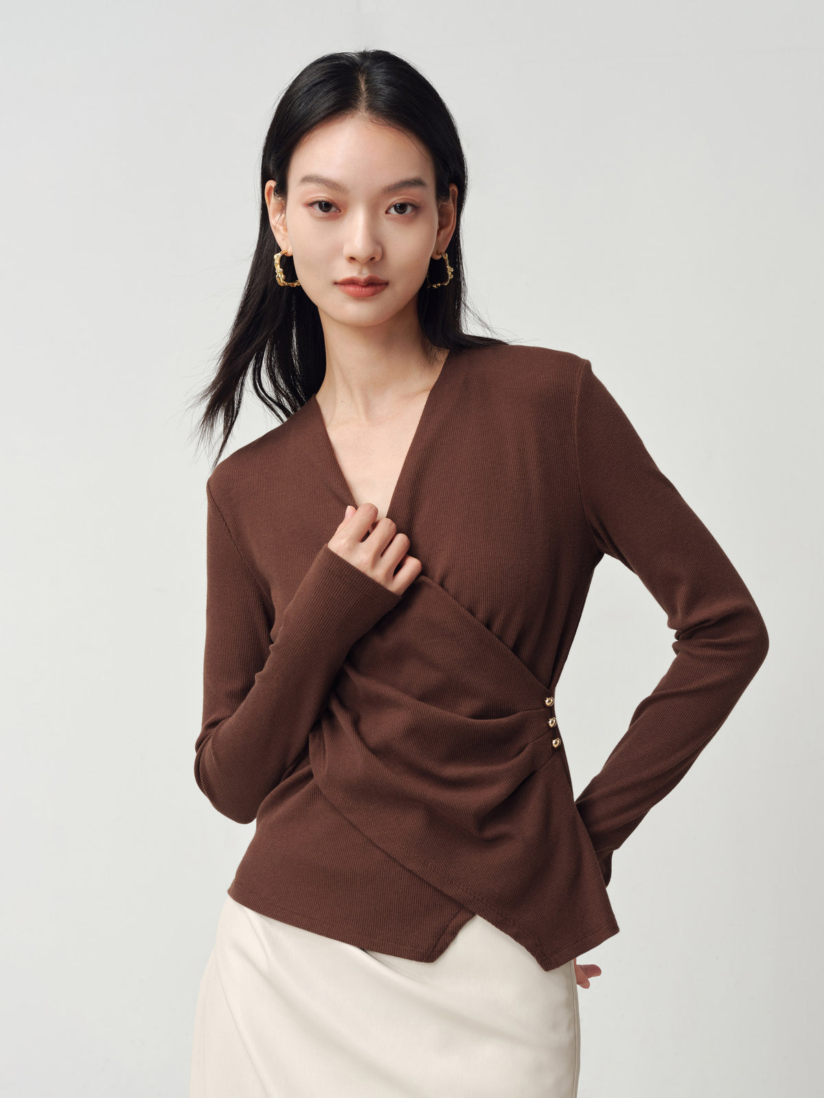 EP YAYING V-Neck Slim-Fit Slimming Top