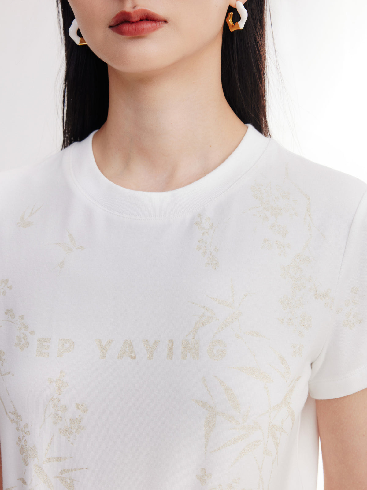 EP YAYING Cotton Printed Slim-Fit Short-Sleeve T-Shirt