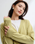 EP YAYING Wool Cashmere V-Neck Sequin Knit Cardigan Sweater