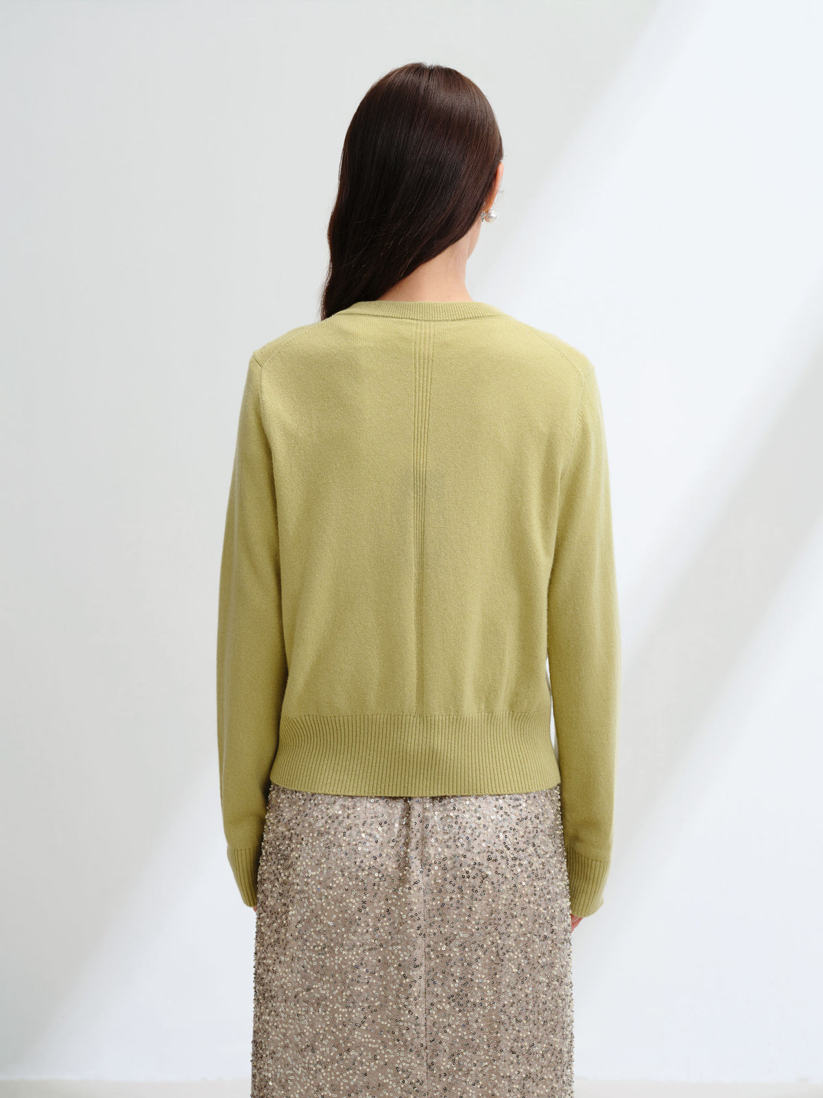 EP YAYING Wool Cashmere V-Neck Sequin Knit Cardigan Sweater