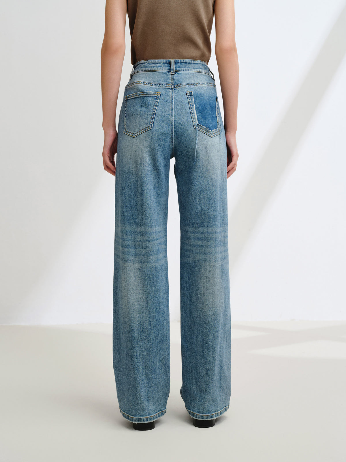 EP YAYING Rhinestone Cotton High-Waist Straight-Leg Jeans