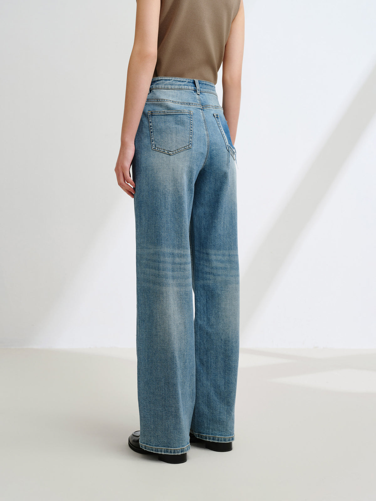 EP YAYING Rhinestone Cotton High-Waist Straight-Leg Jeans