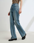 EP YAYING Rhinestone Cotton High-Waist Straight-Leg Jeans