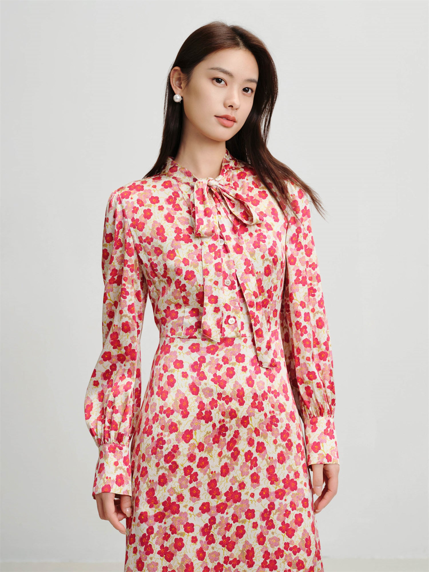 EP YAYING Silk Waist-Cinching Dress EGKPS4607AR