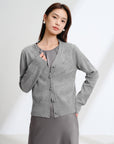 EP YAYING Wool Cashmere V-Neck Sequin Knit Cardigan Sweater