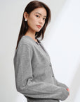 EP YAYING Wool Cashmere V-Neck Sequin Knit Cardigan Sweater