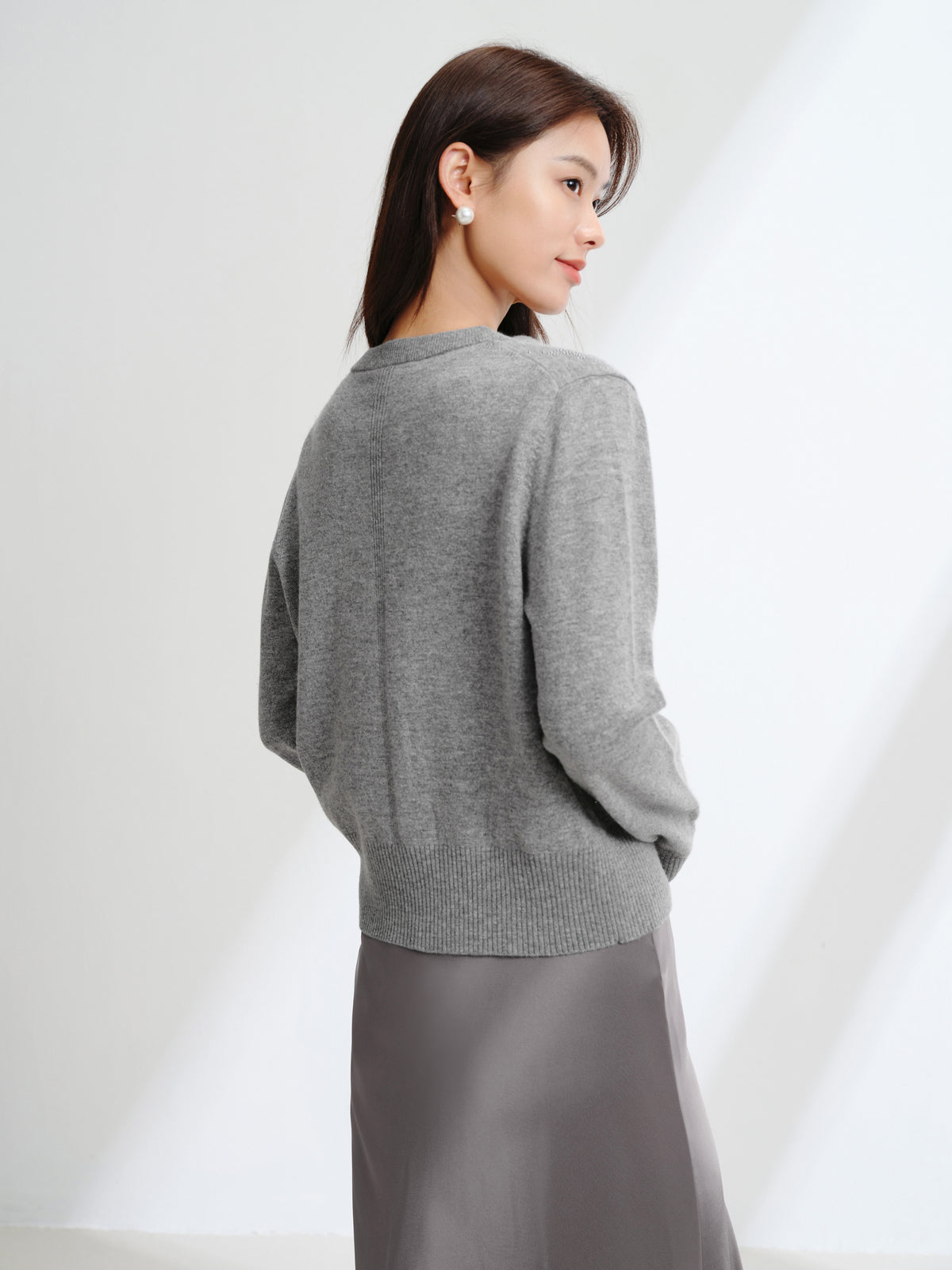 EP YAYING Wool Cashmere V-Neck Sequin Knit Cardigan Sweater