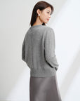 EP YAYING Wool Cashmere V-Neck Sequin Knit Cardigan Sweater