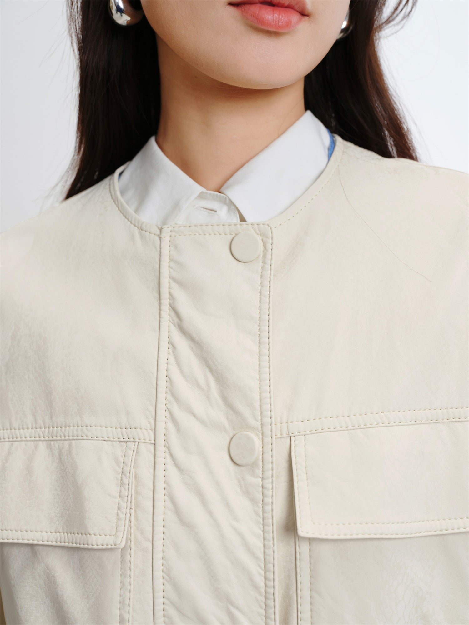 EP YAYING Leather Texture Coat EGKPP1282AM