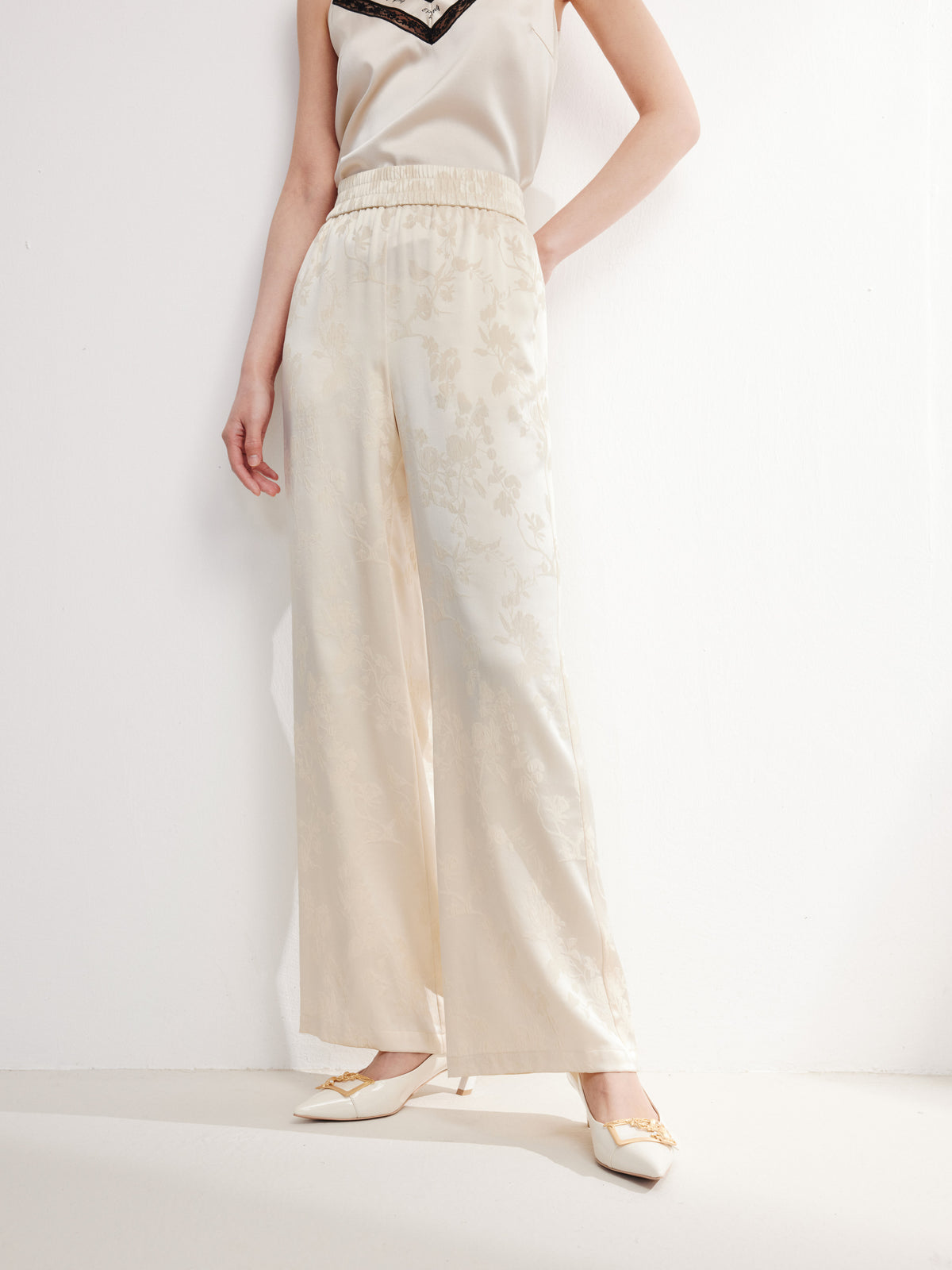 EP YAYING Silk Jacquard High-Waist Blazer Pants
